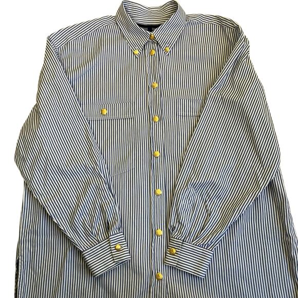 Escada Sport Vintage Blue & White Striped Long Sleeve Crested Button-up Shirt - Picture 9 of 16